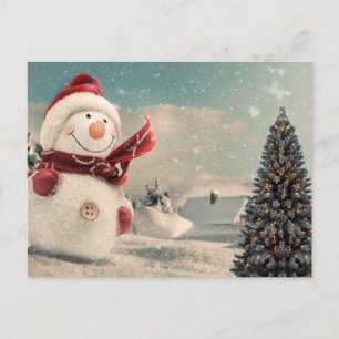 vintage  snowman &Christmas tree Postcard