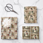 Vintage Snowman Christmas Wrapping Paper Sheet<br><div class="desc">A set of three coordinating old world Christmas wrapping paper sheets decorated with snowmen in neutral colours.</div>
