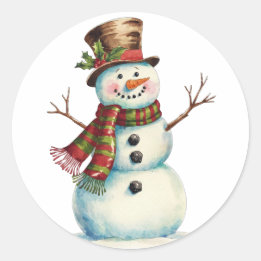 Vintage Snowman Classic Round Sticker