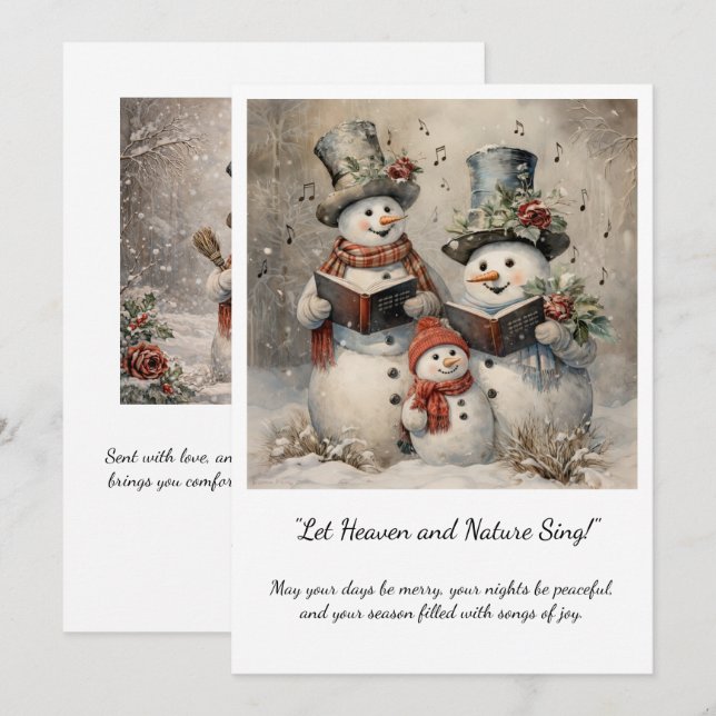 Vintage Snowman Family Carolers Christmas Invitation (Front/Back)