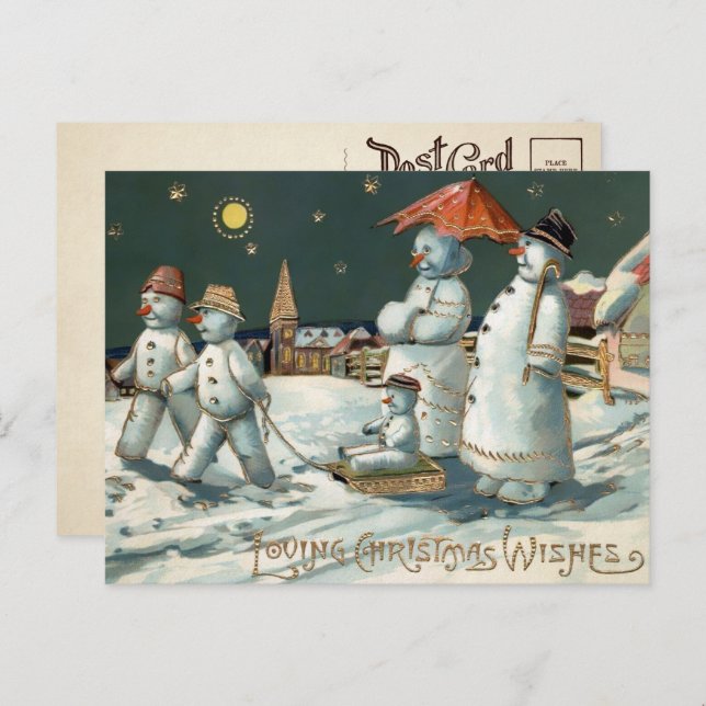 Vintage Snowman Family Christmas Postcard  (Front/Back)