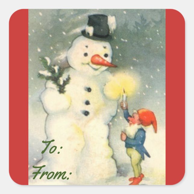 Vintage Snowman Gift Tag Sticker (Front)