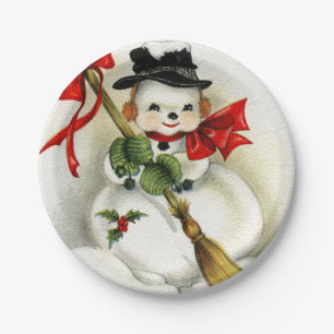 Vintage Snowman Happy New Year Paper Plate
