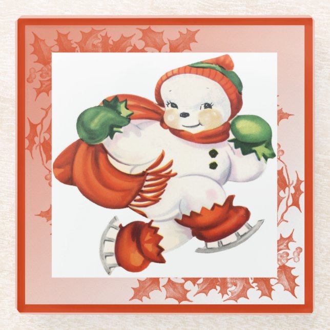 Vintage Snowman Holiday Coasters (Front)