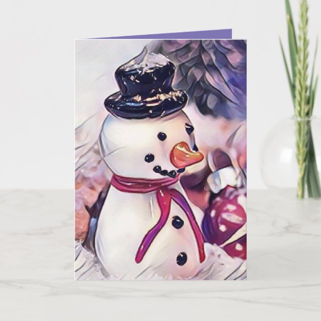 Vintage Snowman in the Snow Drawing  Card (Front)