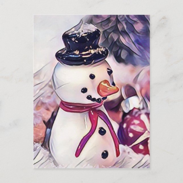 Vintage Snowman in the Snow Drawing  Holiday Postcard (Front)