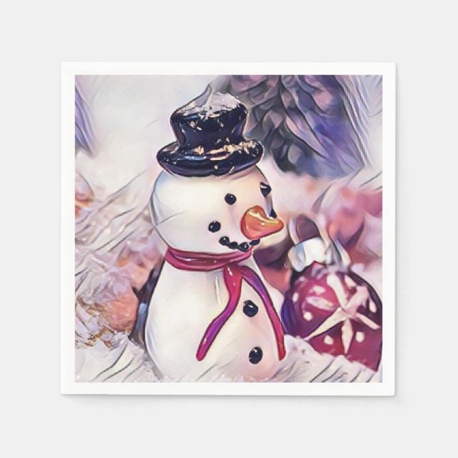 Vintage Snowman in the Snow Drawing  Napkin (Front)