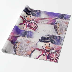 Vintage Snowman in the Snow Drawing Wrapping Paper