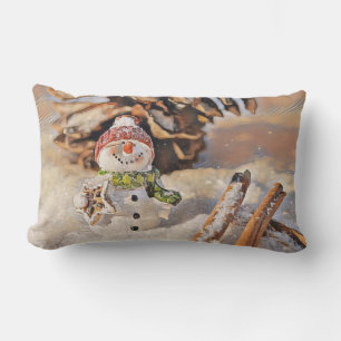 Vintage Snowman in the Snow watercolor Lumbar Cushion