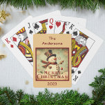 Vintage Snowman - Merry Christmas customized  Playing Cards<br><div class="desc">Add a playful twist to your holiday gatherings with the Vintage Snowman - Merry Christmas customized playing cards. These unique cards feature a charming vintage snowman design, making them the perfect addition to your Christmas game nights or as a personalized gift. Customize the backside of the cards with your own...</div>