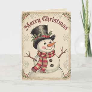 Vintage snowman Merry Christmas winter holiday Card