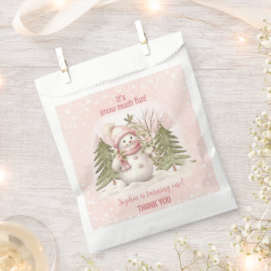 Vintage Snowman Pink Winter 1st Birthday Favour Bag