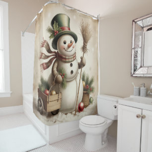 Vintage Snowman Shower Curtain