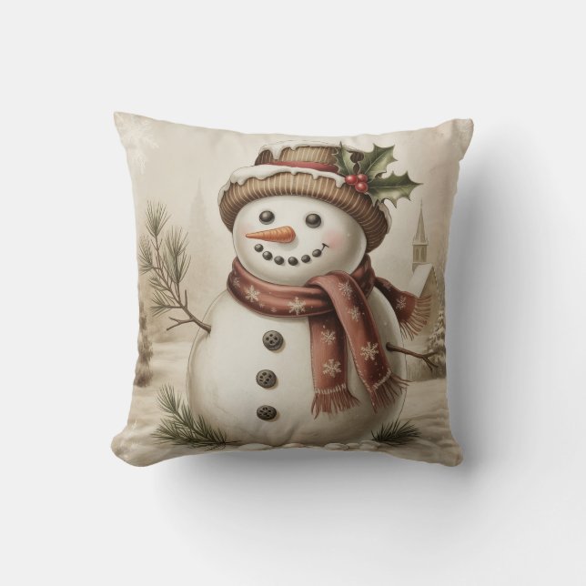 Vintage Snowman Throw PIllow (Front)