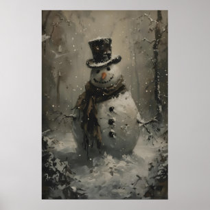 Vintage Snowman Winter Art Snowy Forest Wall Art