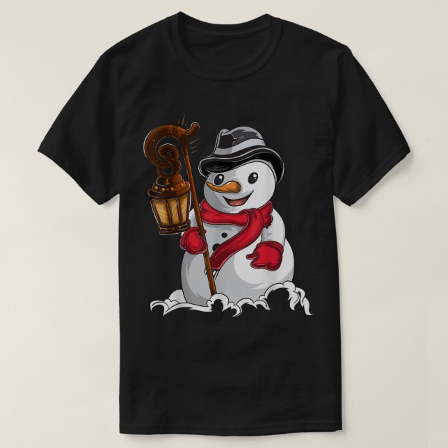 Vintage Snowman with Lantern Design T-Shirt (Design Front)