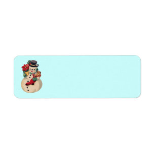 Vintage Snowman with Poinsettia Return Address Label
