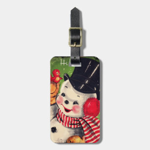 Vintage Snowman with Red Bird Luggage Tag