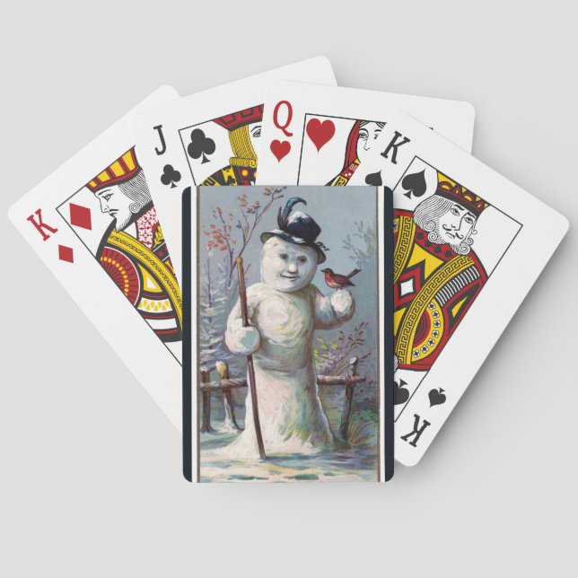 Vintage Snowman with Robin Playing Cards (Back)