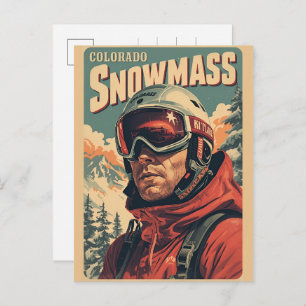 vintage SNOWMASS skiman aspen Colorado skiing gift Holiday Postcard
