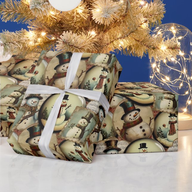 Vintage Snowmen Wonderland Collage Wrapping Paper (Holidays)