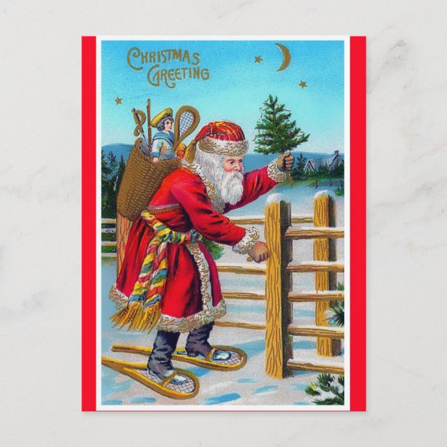 Vintage Snowshoes Santa copy on Christmas Postcard (Front)