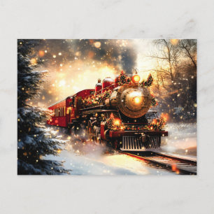 Vintage Snowy Night Christmas Train Express Announcement Postcard