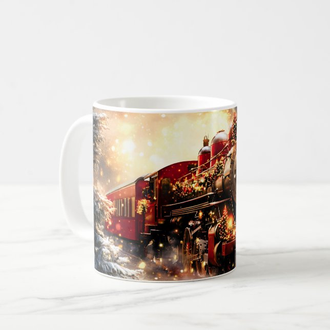 Vintage Snowy Night Christmas Train Express Coffee Mug (Front Left)