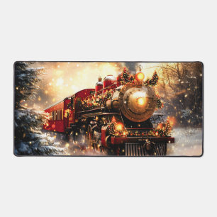 Vintage Snowy Night Christmas Train Express Desk Mat