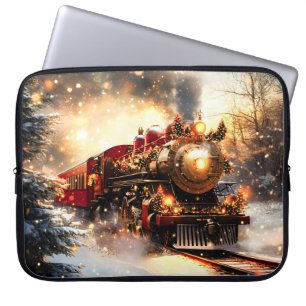 Vintage Snowy Night Christmas Train Express Laptop Sleeve