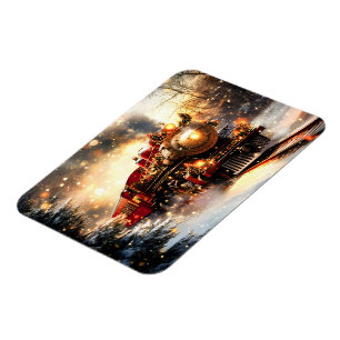 Vintage Snowy Night Christmas Train Express Magnet