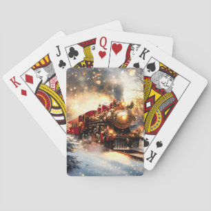 Vintage Snowy Night Christmas Train Express Playing Cards