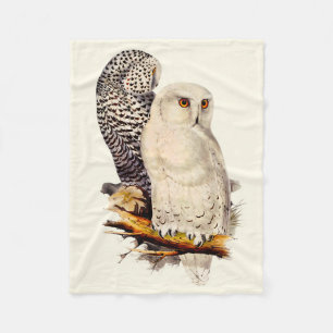 Vintage Snowy Owl Drawing Fleece Blanket