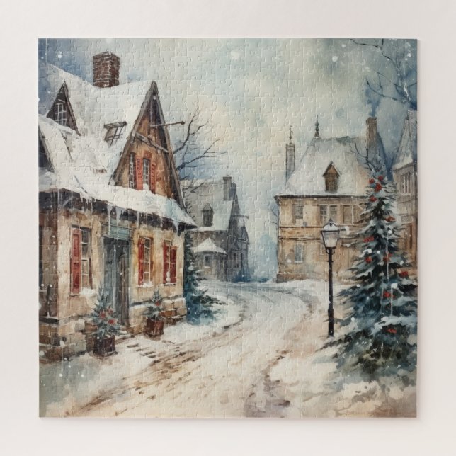 Vintage Snowy Street Scene 1930's Christmas  Jigsaw Puzzle (Vertical)