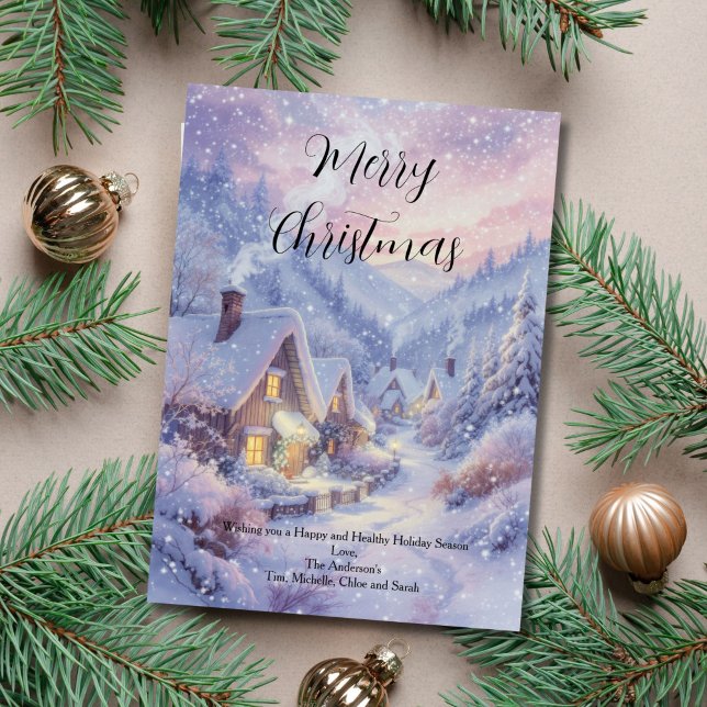 Vintage Snowy Village Holiday Christmas Card (Vintage Snowy Winter Village Scene Christmas Holiday greeting card. Printed or Digital Download)