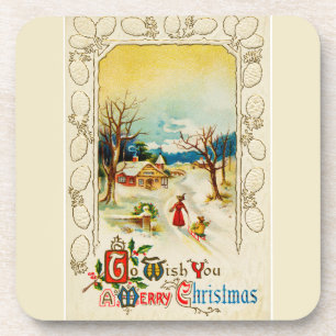 Vintage Snowy Winter Scene Coaster