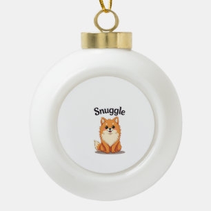 Vintage Snuggle Pomeranian Cute Dog Illustration D Ceramic Ball Christmas Ornament