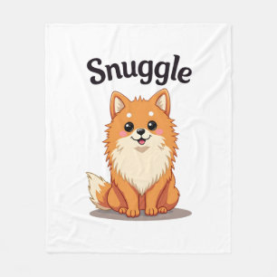 Vintage Snuggle Pomeranian Cute Dog Illustration D Fleece Blanket