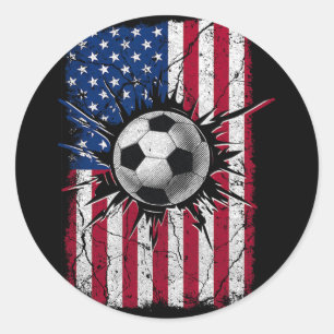 Vintage Soccer 4th Of July Men Usa American Flag B Classic Round Sticker