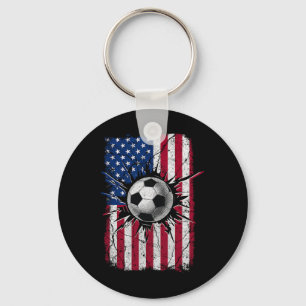 Vintage Soccer 4th Of July Men Usa American Flag B Key Ring