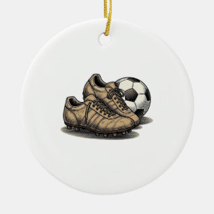 Vintage Soccer Cleats And Ball Shirt Design_1 Ceramic Ornament