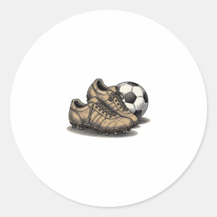 Vintage Soccer Cleats And Ball Shirt Design_1 Classic Round Sticker
