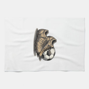 Vintage Soccer Cleats And Ball Shirt Design_1 Tea Towel