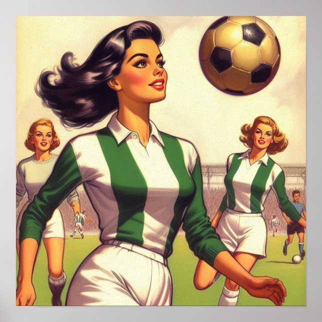 Vintage Soccer Girl Illustration Poster (Front)
