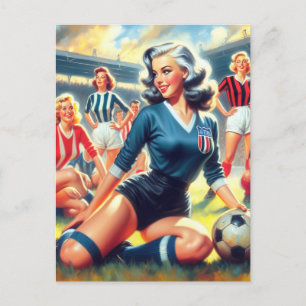 Vintage Soccer Girls Illustration Postcard