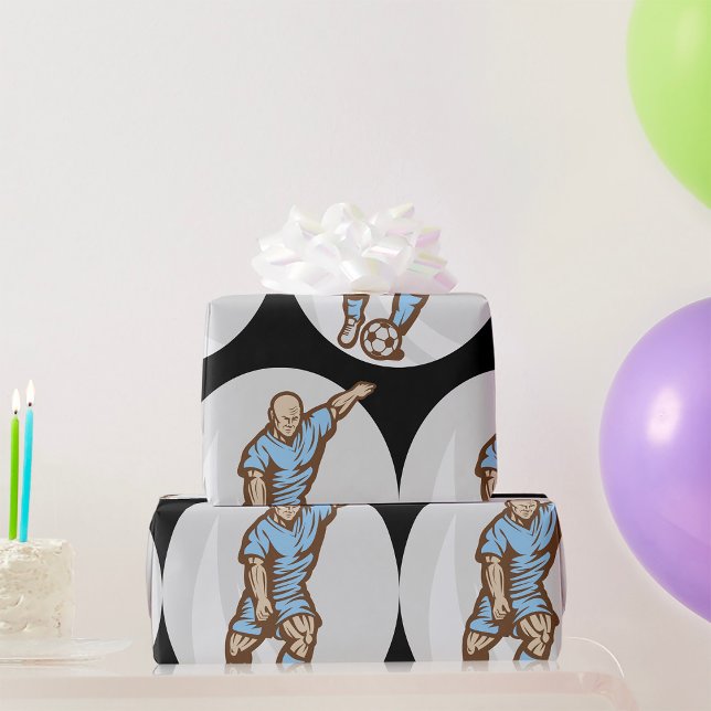 Vintage Soccer Player Illustration Retro Football  Wrapping Paper (Creator Uploaded)