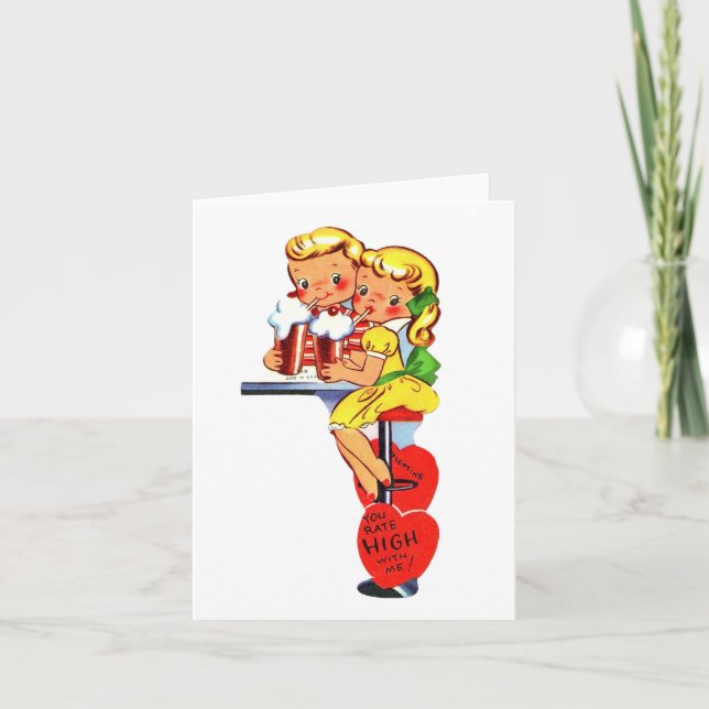 Vintage Soda Shop Couple Valentine Card (Front)