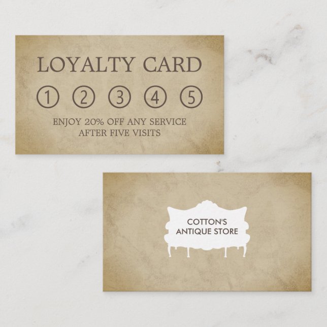 Vintage Sofa & Paper Antique Dealer Business Loyalty Card (Front/Back)