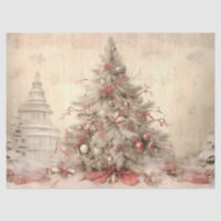 Vintage Soft Beige Christmas X-mas Tree Decoupage
