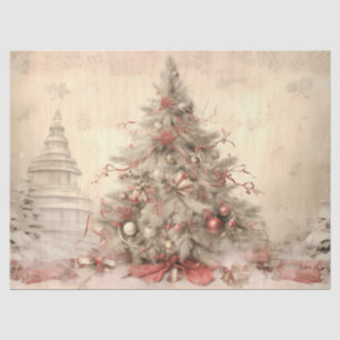 Vintage Soft Beige Christmas X-mas Tree Decoupage Tissue Paper